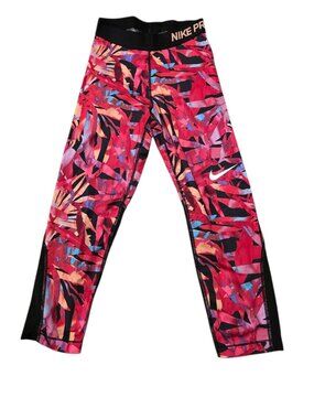 Nike Pro Dri-Fit Navy Multi-Color Tropical Color Block Cropped Leggings Sz XS